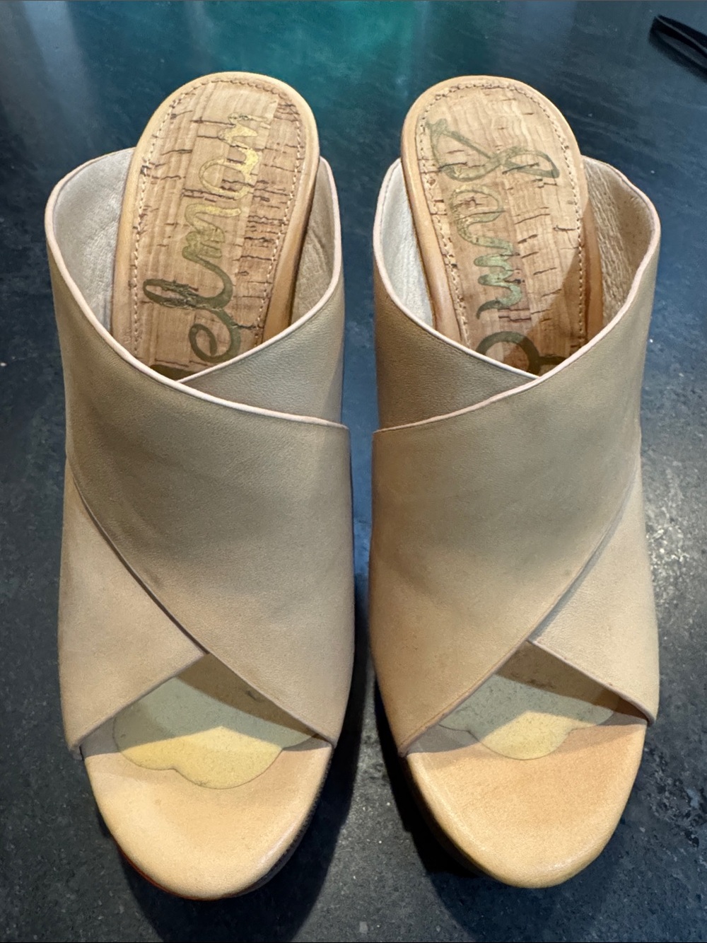 Sam Edelman Neutral Beige Crisscross Open-Toe Mules